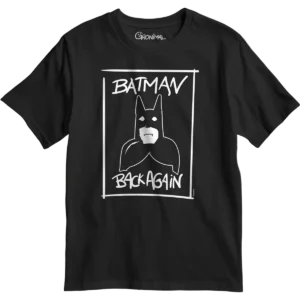 T-shirt noir humoristique Batman Back Again avec illustration blanche, modèle streetwear original Gronimal
