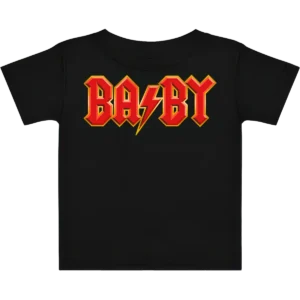 T-shirt noir pour bébé BABY au design rock rouge et jaune avec éclair, style hard rock -Gronimal